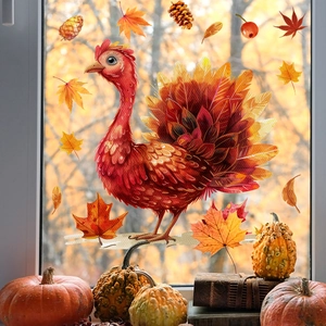 Thanksgiving Truthahn Fensteraufkleber Statisch Haftend Ahornblätter Tannenzapfen Doppelseitig Herbst Deko Für Glas