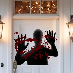 Αυτοκόλλητα πόρτας Halloween με μαύρες σιλουέτες και εφέ από κόκκινες κηλίδες αίματος