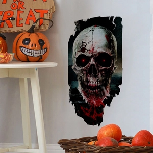 Αυτοκόλλητο τοίχου νεκροκεφαλή Halloween με κόκκινα μάτια και πιτσιλιές αίματος