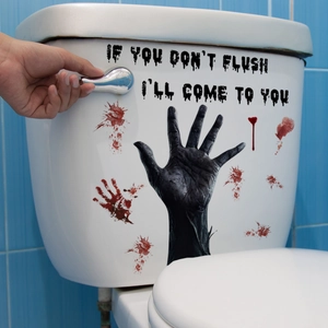 Halloween Toilet Sticker Waterproof PVC Horror Blood Handprint Warning Quote Bathroom Wall Decor Spooky Prank