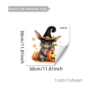 Detailed view of Halloween bunny window sticker size 30x30cm with witch hat and pumpkin