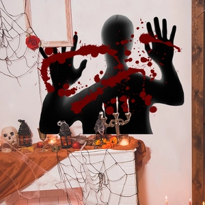 Αυτοκόλλητο τοίχου Halloween με μαύρη ανθρώπινη σιλουέτα και κόκκινα σχέδια αίματος