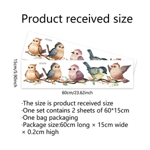 Bird and branch glass window stickers set including two 60x15cm decorative vinyl sheets