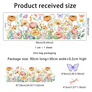 Waterproof floral butterfly wall stickers for bathroom decor, size 90x30cm self-adhesive decal