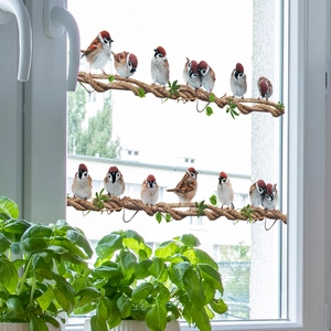 Realistic sparrow birds on tree branches window static cling decals for home decor