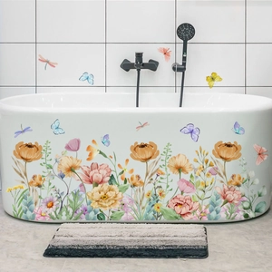 Watercolor Flower Butterfly Dragonfly Wall Sticker PVC Self-Adhesive Home Decor Decal Waterproof