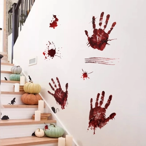 Realistic Halloween blood handprints and splatters wall decal set for spooky home decor