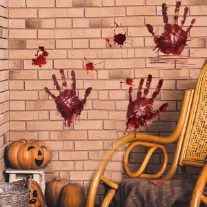 Detailed realistic bloody handprint wall stickers on brick wall for Halloween decoration