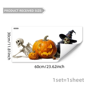 Halloween wall sticker set featuring skeleton wizard and pumpkin with dimensions 60x30cm