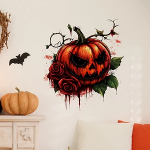Αυτοκόλλητο τοίχου με κολοκύθα Halloween και κόκκινα τριαντάφυλλα σε εσωτερικό χώρο