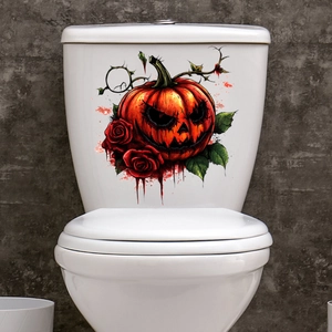 Γοτθικό αυτοκόλλητο τοίχου με κολοκύθα Halloween και κόκκινο τριαντάφυλλο σε καζανάκι