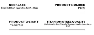 Specifications of titanium steel necklace with enamel red heart pendant and weight details