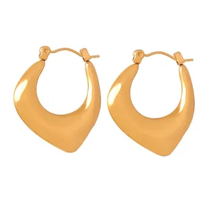 Geometric U Shape Hoop Earrings Titanium Steel Gold Plated Retro Minimalist Chunky Mirror Finish Jewelry For Women