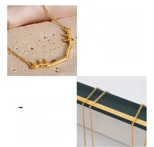 Détails du collier pendentif bois de cerf en acier titane doré 18 carats de qualité