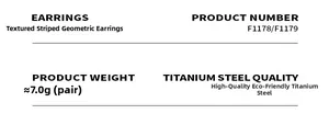 Specifications for geometric textured U-shape earrings in gold-plated titanium steel