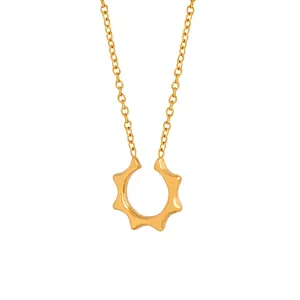 Collier Pendentif Géométrique Acier Titane Plaqué Or 18K Forme U Rayon De Soleil Accessoires Rétro Minimalistes Femmes
