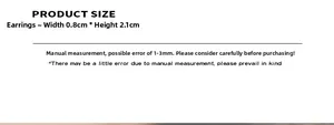 Dimensions des boucles d'oreilles cœur montrant 0,8 cm de large et 2,1 cm de haut