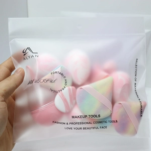 Multi-colored makeup sponge set with teardrop shapes in a portable zipper storage bag
