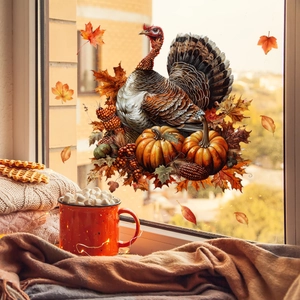 Double-sided pumpkin and turkey static window clings for Thanksgiving home decoration