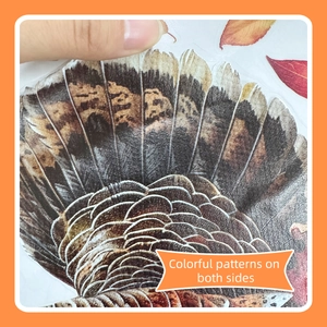 Detail of double-sided colorful turkey feather window sticker for autumn decoration