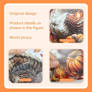 Detailed macro view showing waterproof texture and turkey feather design on autumn window clings