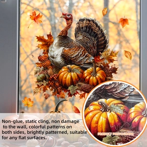 Double-sided Thanksgiving static cling window stickers with pumpkin and turkey patterns