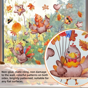 Double-sided turkey and maple leaf static window clings for Thanksgiving home decor
