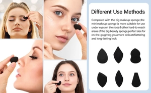 Detail showing mini black makeup sponges application for undereye and nose areas