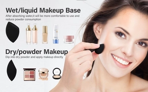 Detail of black non-latex beauty blender for wet and dry application with smooth finish
