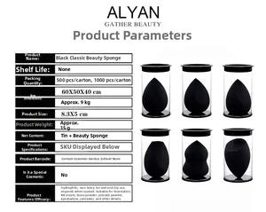 Detail view of black beauty sponges in multiple shapes including teardrop and wedge styles