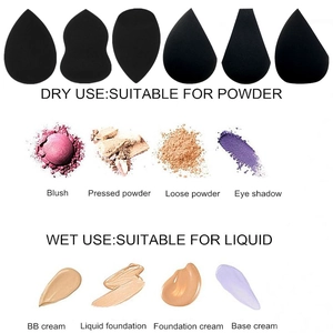 6-piece black makeup sponge set for dry and wet use with multiple shapes for face makeup