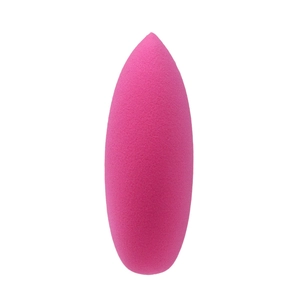 Pink olive-shaped makeup sponge with pointed tip for foundation and concealer application