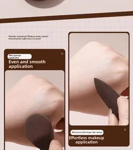 Detailed view of dark brown mini makeup sponges showing round and finger-tip shapes