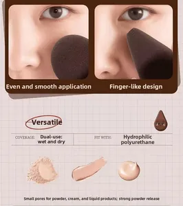 Detailed close-up of dark brown teardrop makeup sponge used for concealer and nose contouring