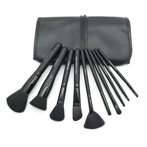 Classic 10pcs black makeup brush set with leather storage bag for foundation and eyeshadow