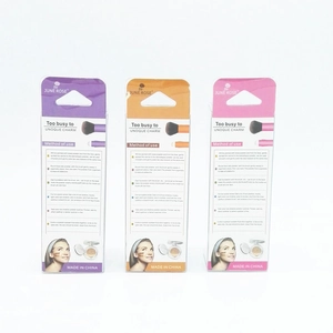 Detailed back view of makeup brush set packaging with English instructions and diagrams
