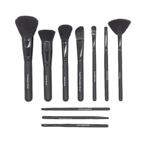 Classic 10-piece matte black makeup brush set for foundation, blush, and eyeshadow