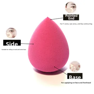 Detailansicht der Anwendungsbereiche für das rosenrote tropfenförmige Make-up-Schwämmchen