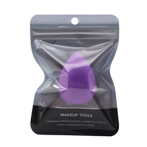 Purple teardrop makeup sponge blender in professional ALYAN brand zipper pouch packaging