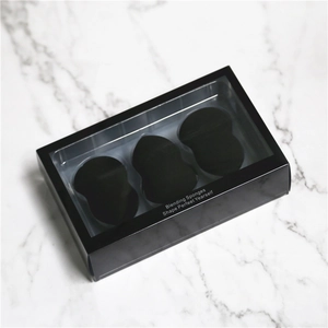Lot de 3 éponges de maquillage noires sans latex dans une boîte cadeau avec fenêtre
