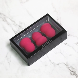 Lot de 3 éponges de maquillage fuchsia dans une boîte cadeau noire avec fenêtre