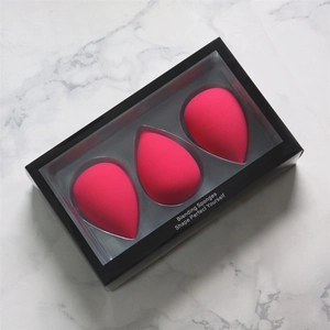 3-pack water-drop makeup sponge set in rose pink with premium black display window box