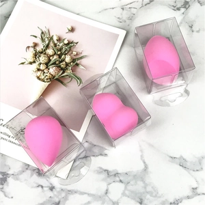 Hot pink makeup sponge set with teardrop and heart shapes in clear individual cases