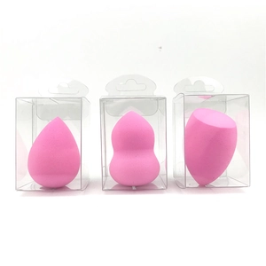 Detailed view of pink non-latex beauty blender set including teardrop and gourd shapes