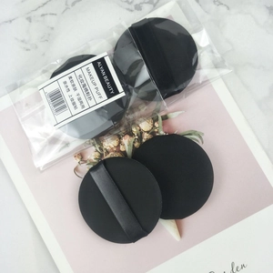 Premium black non-latex makeup puff for foundation with silk strap and soft texture