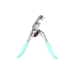 Vue détaillée du manche ergonomique en silicone vert menthe et du cadre de recourbe-cils