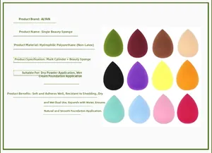 Macro detail of soft hydrophilic polyurethane makeup sponges in twelve vibrant colors