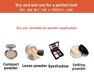 Dry use display of soft makeup sponge with powder foundation and setting powder