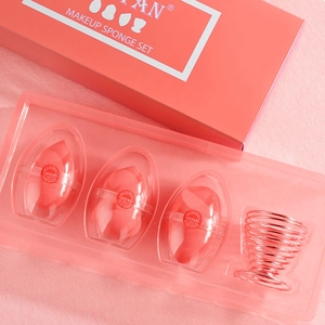 Set de esponjas de maquillaje coral con 3 aplicadores ultra suaves y soporte de metal oro rosa