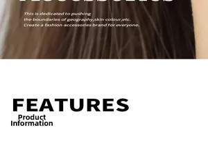 Detail of smooth dark brown synthetic hair texture with product features layout
